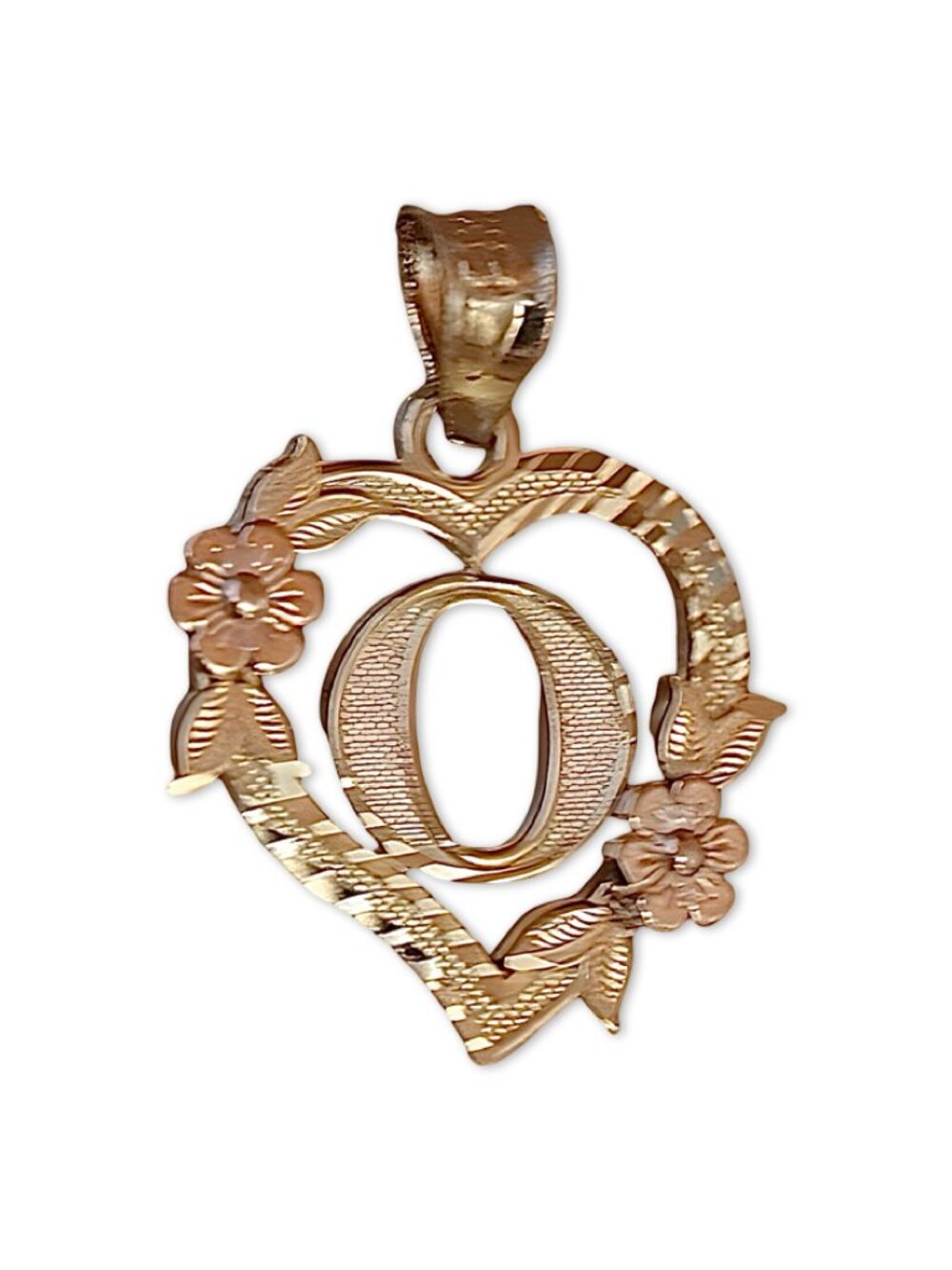 14K Gold Initial "O" Heart Charm | Dainty Letter Pendant By Tehrani Jewelry